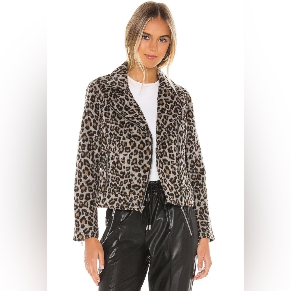 Cupcakes and Cashmere Margaux Wool Blend Leopard Print Moto Biker Jacket Small